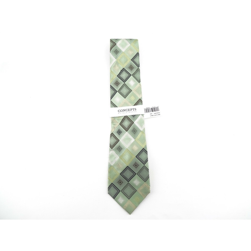 Concepts by Claiborne Mens Tie Hand Made All Silk Green‎ Geometric